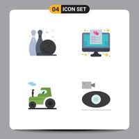 Pack of 4 creative Flat Icons of bowling pine tractor play list truck Editable Vector Design Elements