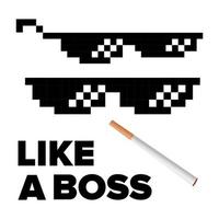 Pixel Glasses Vector. Like A Boss. Thug Lifestyle. For Meme Photos And Pictures. Isolated Illustration vector