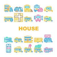 Modular House Trailer Collection Icons Set Vector