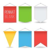 Pennant Blank Set Vector. Colorful Hanging On Wall Empty Pennants Banners. Mock Up Isolated Illustration vector