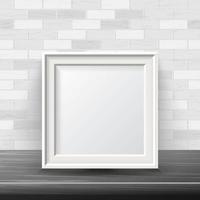 vector de maqueta de marco cuadrado vertical. bueno para el diseño de su exposición. sombras realistas. fondo de pared de ladrillo blanco. ilustración de vista frontal.