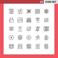 Pack of 25 Modern Lines Signs and Symbols for Web Print Media such as data processor computer hardware computer Editable Vector Design Elements