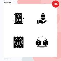 Pack of 4 Modern Solid Glyphs Signs and Symbols for Web Print Media such as audio hotel speaker easter table Editable Vector Design Elements