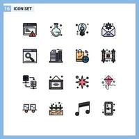 Pack of 16 Modern Flat Color Filled Lines Signs and Symbols for Web Print Media such as optimize engine idea gear mail Editable Creative Vector Design Elements