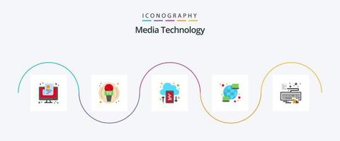 Media Technology Flat 5 Icon Pack Including hands. network. news. computer. upload vector