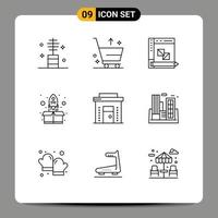 Set of 9 Modern UI Icons Symbols Signs for package start from rocket panel Editable Vector Design Elements