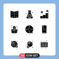 Modern Set of 9 Solid Glyphs Pictograph of clapper board cinematography analytics action clapper geometric Editable Vector Design Elements