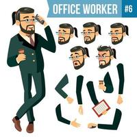 Office Worker Vector. Face Emotions, Various Gestures. Animation Creation Set. Businessman Worker. Happy Job. Partner, Clerk, Servant, Employee. Isolated Flat Cartoon Illustration vector