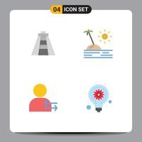 Editable Vector Line Pack of 4 Simple Flat Icons of chichen itza left holiday vacation bulb Editable Vector Design Elements