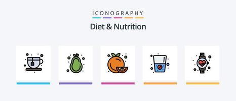 La línea de dieta y nutrición llenó un paquete de 5 íconos que incluye granos. plato. botella. caja. no. diseño de iconos creativos vector