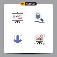 Editable Vector Line Pack of 4 Simple Flat Icons of business down management lock graph Editable Vector Design Elements