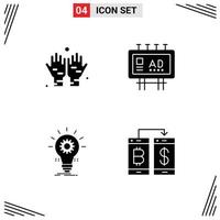 Pack of 4 Modern Solid Glyphs Signs and Symbols for Web Print Media such as dua develop advertising promotion innovation Editable Vector Design Elements