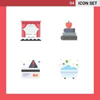 Mobile Interface Flat Icon Set of 4 Pictograms of curtain alert movie books credit Editable Vector Design Elements