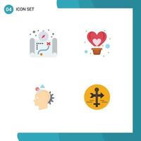 Group of 4 Modern Flat Icons Set for map imaginative air heart idea Editable Vector Design Elements