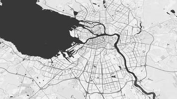 Black white Saint-Petersburg map background loop. Spinning around city air footage. Seamless panorama rotating over downtown backdrop. video