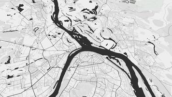 Black white Nizhny Novgorod map background loop. Spinning around city air footage. Seamless panorama rotating over downtown backdrop. video