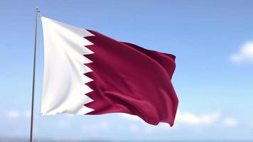 bandera de qatar ondeando sobre fondo de cielo azul video