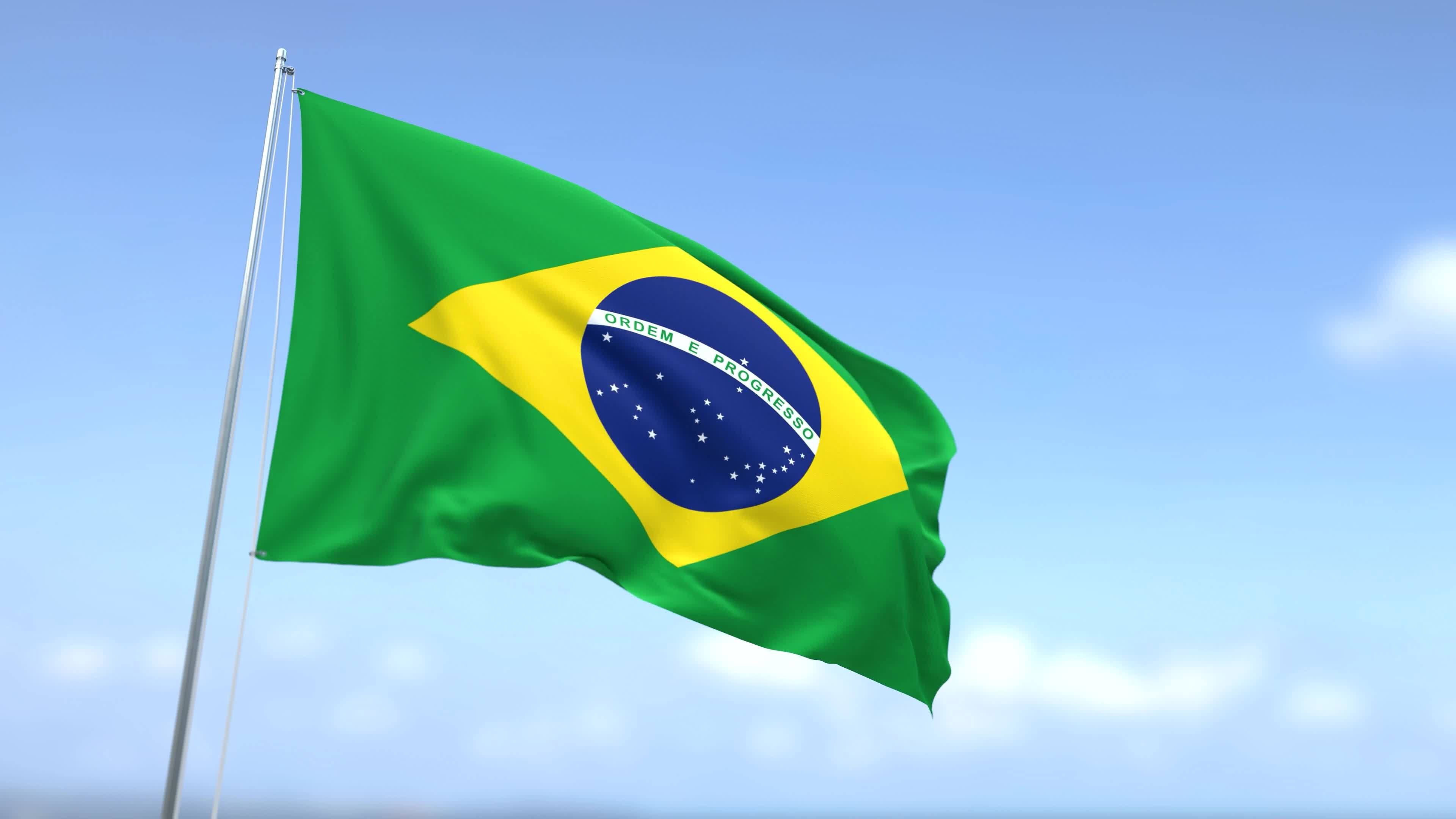 Flag of Brazil Waving on blue sky background 17553431 Stock Video at Vecteezy