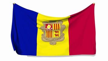 Andorra vlag golvend en vastgemaakt Aan muur, 3d weergave, chroma sleutel, luma matte selectie video