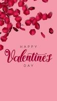 Happy Valentines Day 3d Rose Patel fallend, 3D-Rendering, romantischer Status vertikal video