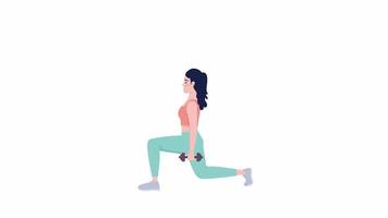 Animated strength training program. Building muscle. Full body flat person on white background with alpha channel transparency. Colorful cartoon style 4K video footage of character for animation