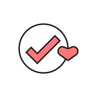 Love Icons for valentines day with tick mark, correct mark icon vector