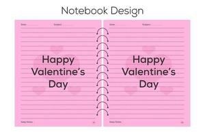 Valentines Day Notebook Cover Page Template Design, Love Notebook or Notepad vector