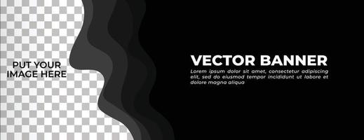 Black Vector Banner with Waves Template Design. Abstract Black Wavy Header, Backdrop Design