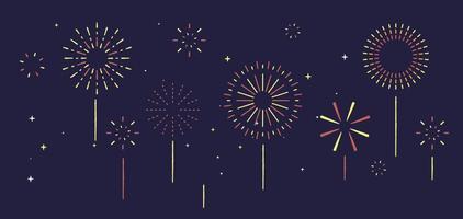 Holiday celebration panorama with firework show background design. vector