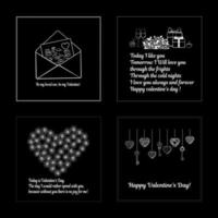 conjunto de tarjetas postales de San Valentín blanco sobre negro vector