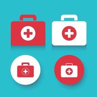 White and red first aid kit on blue background. Health, help and medical . graphic design. Vector illustration