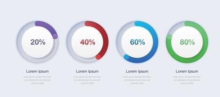 Three round pie charts with percentage indication. projects completion progress.Infographic design template. vector