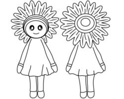 muñeca de flores para colorear libro vector