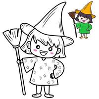 little witch vector drawing for coloring book