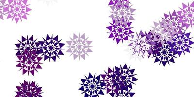 Telón de fondo de hermosos copos de nieve de vector púrpura claro con flores.