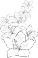 Bouquet of azalea flower hand drawn pencil sketch coloring page and book for adults isolated on white background floral element tattooing, illustration ink art. vector