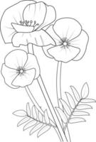 Coloring page hand drawn flower poppy of vector illustration on white background