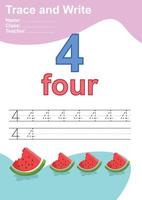 Trace and write number for children. Exercise for children to recognize the number. Educational worksheet for preschool. Vector file.