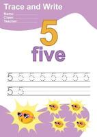 Trace and write number for children. Exercise for children to recognize the number. Educational worksheet for preschool. Vector file.