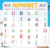 Search and circle the uppercase and lowercase letter on the worksheet. Exercise for children to recognize the alphabet. Educational sheet for preschool. Vector file.