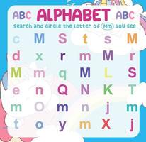 Search and circle the uppercase and lowercase letter on the worksheet. Exercise for children to recognize the alphabet. Educational sheet for preschool. Vector file.