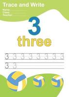 Trace and write number for children. Exercise for children to recognize the number. Educational worksheet for preschool. Vector file.