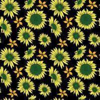 seamless pattern with sunflower flowers and petals on a black background. idea for wallpaper, textile. vector illustration