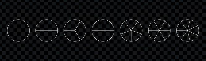 Segment slice set. Pie chart . Diagram with 2,3,4,5,6 sections or steps. Pizza geometry math. pies fraction. Vector isolated illustration