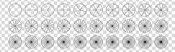 Divided geometric circles. Segment slice set. Simple geometry. Diagram with sections or steps. Vector isolated illustration