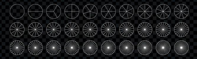 Segment slice set. Simple geometry. Diagram with sections or steps. Pizza geometry math. Pies fraction. Vector isolated illustration