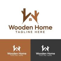 wooden home logo design vector