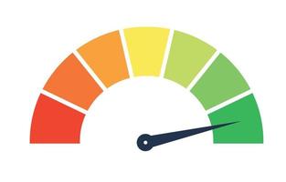 Scale meter with low, high and medium bar. Level risk graph or control quality. Vector isolated illustration