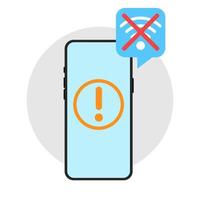 no wifi connection icon. wifi or internet connection is not activated. smartphone with an exclamation mark and wifi connection not found icon. vector flat design illustration.