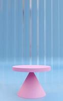 Podium with abstract art objects. Stand to show products. Stage showcase with modern scene. Pedestal in vertical size. Beauty fashion backdrop for smartphone. 3D rendering. photo